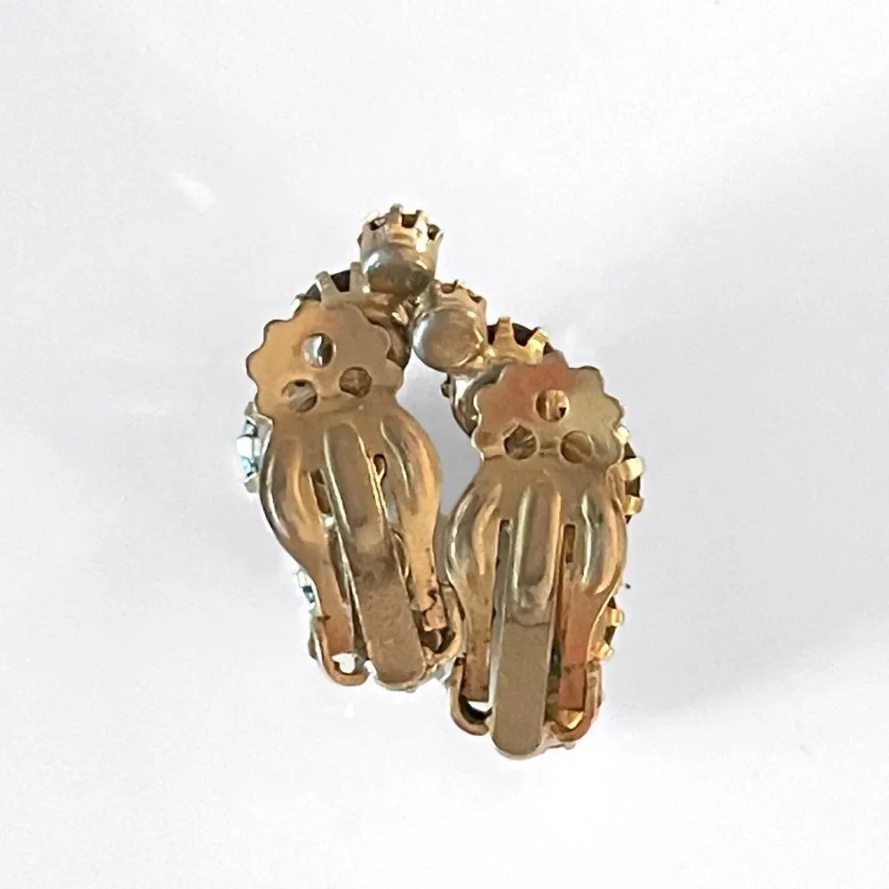 Vintage 1950’s Aurora Borealis Crescent Clip Earrings